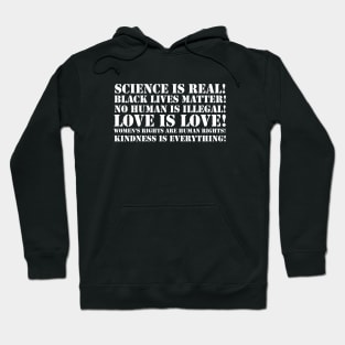 Science is real! Black lives matter! No human is illegal! Love is love! Women's rights are human rights! Kindness is everything! Hoodie